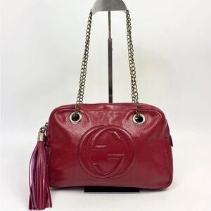 Gucci Crimson Leather Shoulder Bag with Chain Straps